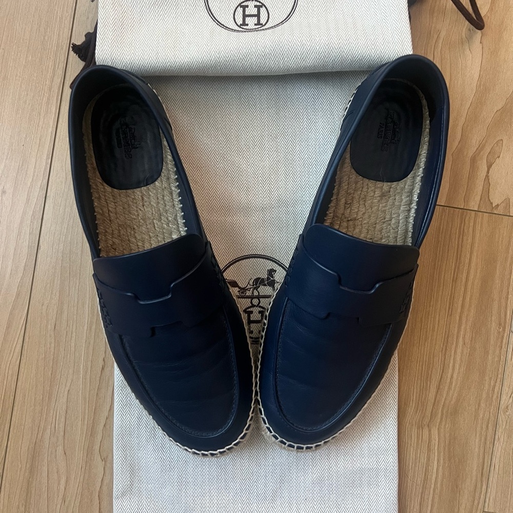 Hermes - Mens Trip Leather Espadrille in Navy